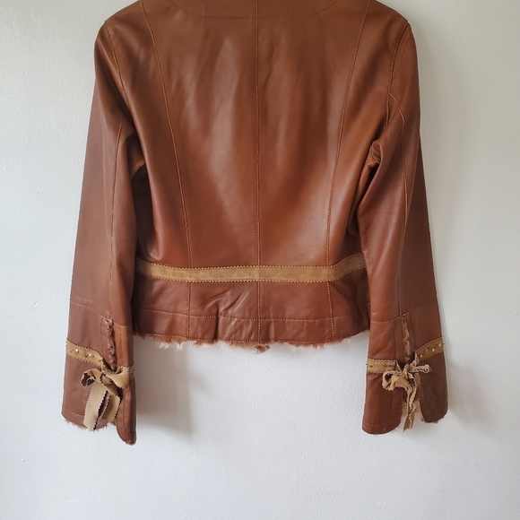 Vtg Y2K Cache Lamb Leather Fur Trim Sueded Gemstone Jacket Size Medium - Picture 8 of 16